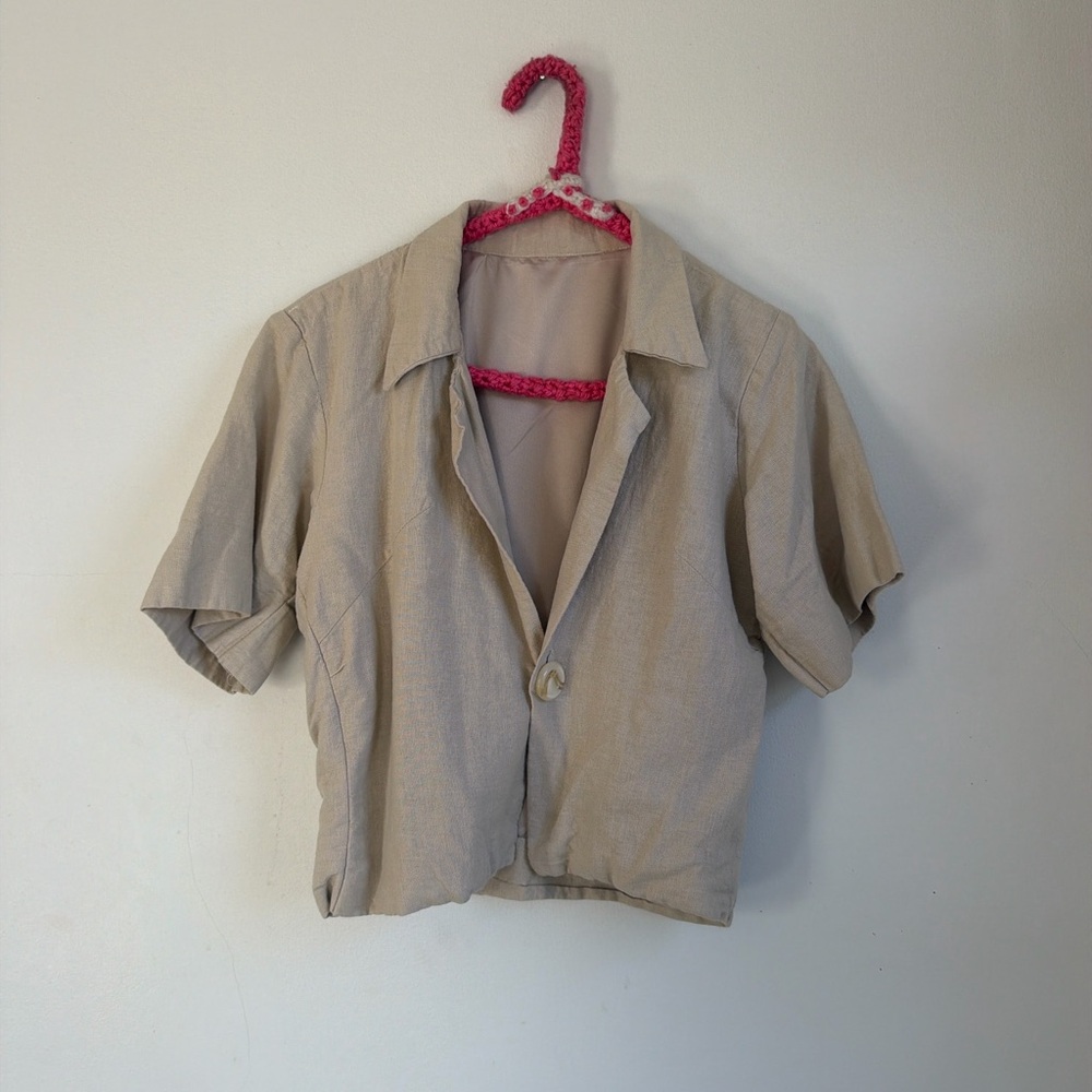 Vintage Linen Cropped Blazer / Bolero Jacket – Beige Neutral